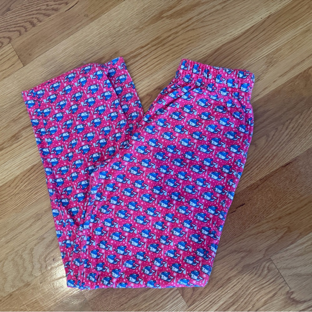 Vineyard Vines Girls Pink Pajama Pants with Snowman Whale Print